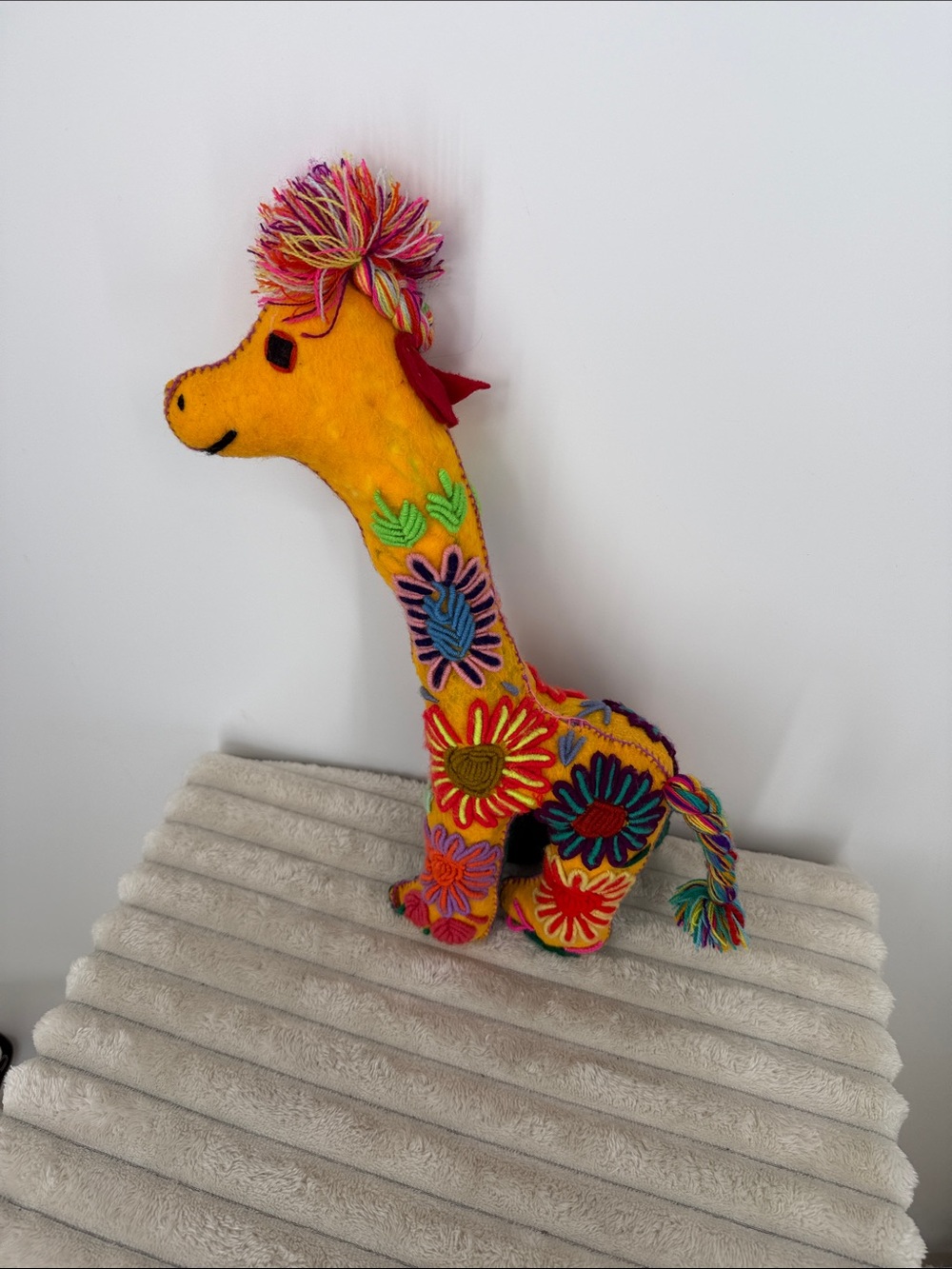 Boho Artisan Folk Art South American Embroidered Plush Giraffe